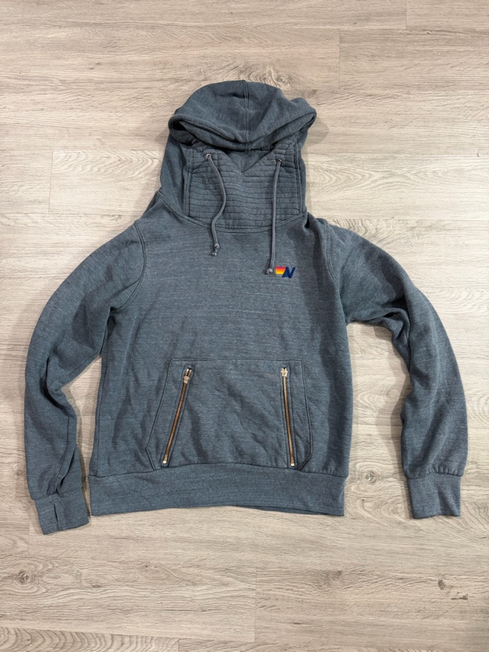 Aviator Nation Gray Hooded Pullover Sweater with Zip Pockets